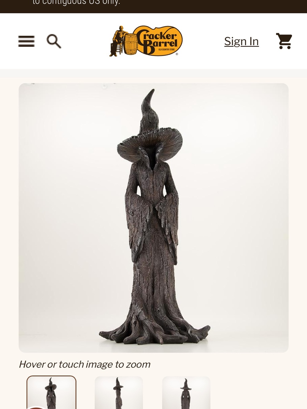 Cracker Barrel Brown Witch Tree Sculpture with Pointed Hat